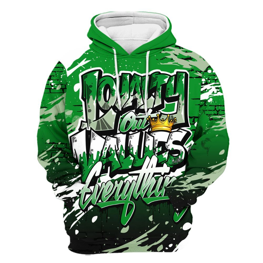 Hoodie To Match Green Spark CJ1 T-Rex - Values Of Loyalty Drip All Over Print