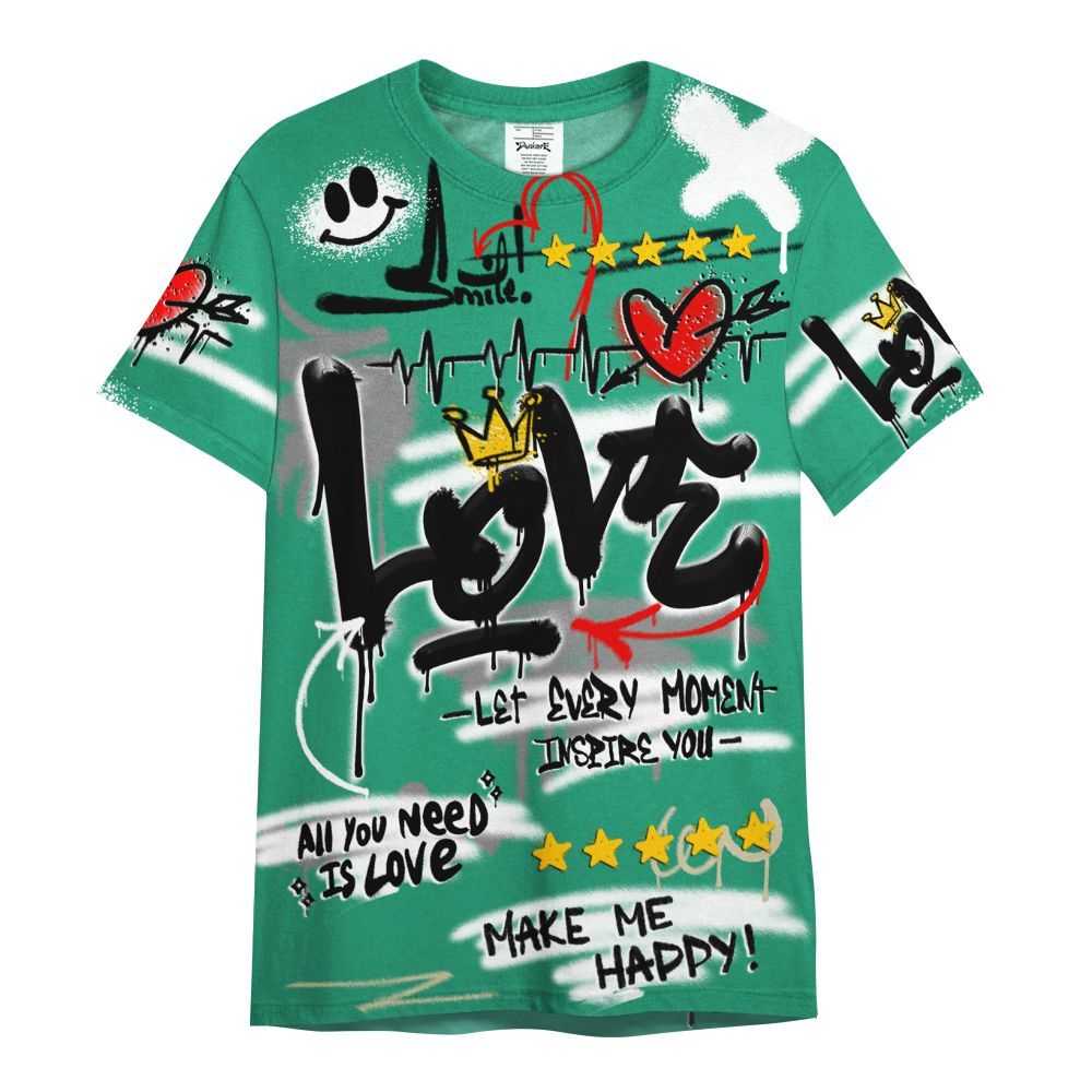 Shirt To Match Pine Green 4s - Happy Love Beats Graffiti Streetwear All Over Print