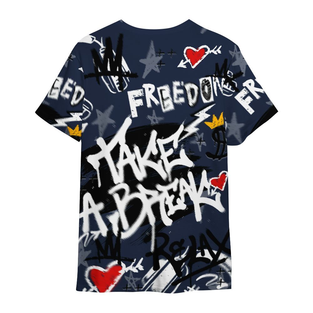 Shirt To Match Dunk Low White Midnight Navy - Take Break Freedom Graffiti Streetwear All Over Print