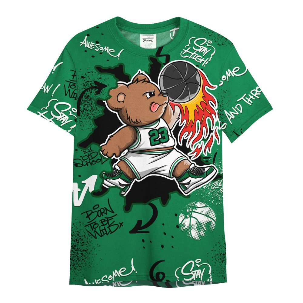Shirt To Match Pine Green 13s - Number 23 Basketball Bear Custom Name All Over Print