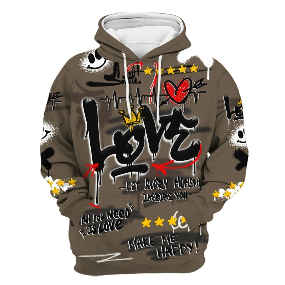 Hoodie To Match AMM Dark Mocha 4s - Happy Love Beats Graffiti Streetwear All Over Print