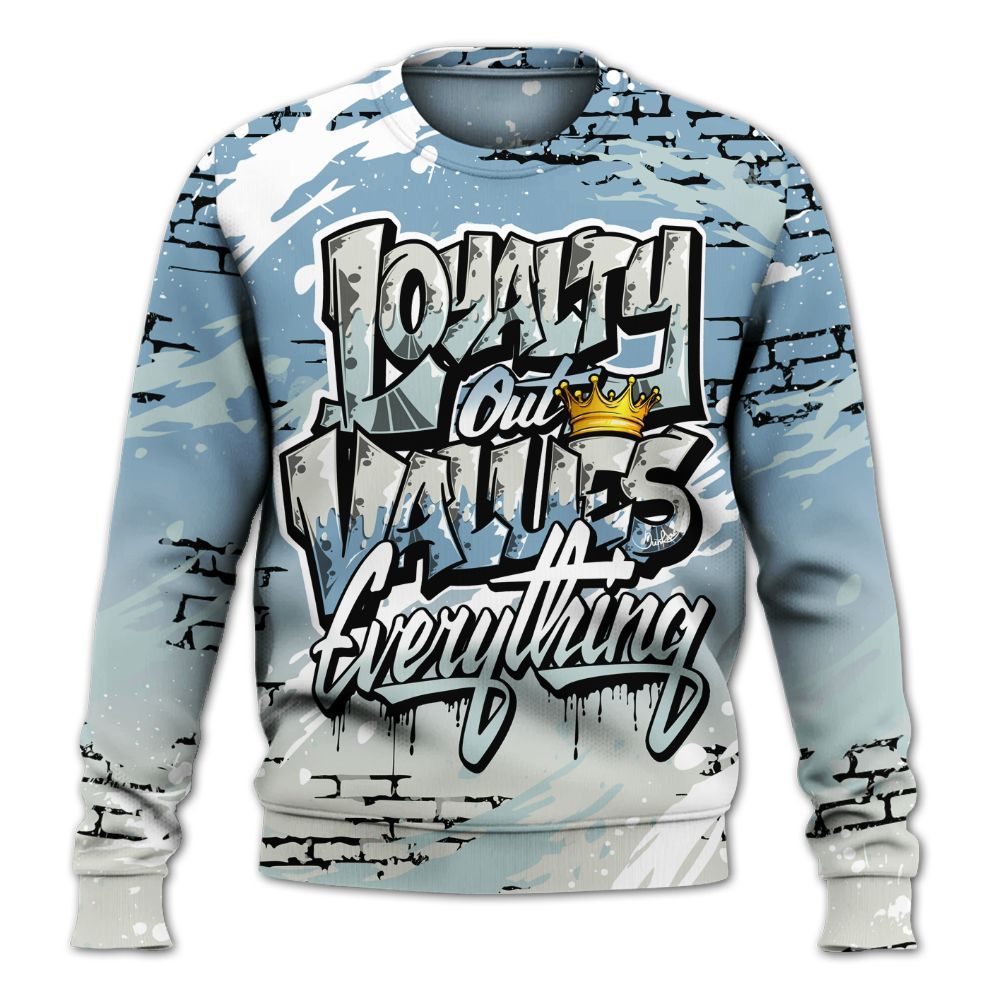 Sweatshirt To Match Denim Worn Blue 2025 4s - Values Of Loyalty Drip All Over Print