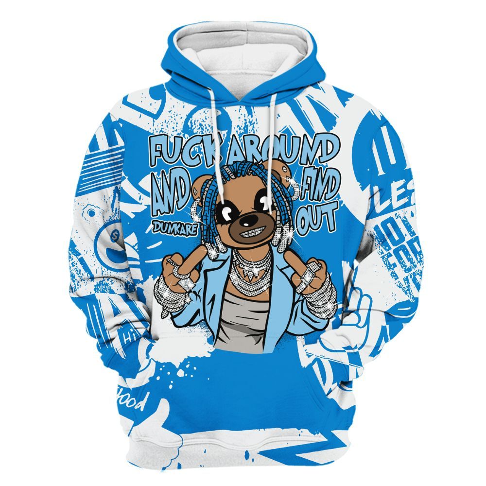 Hoodie To Match Industrial Blue 4s - F#ck Around Bear Bear Monogram Graffiti All Over Print