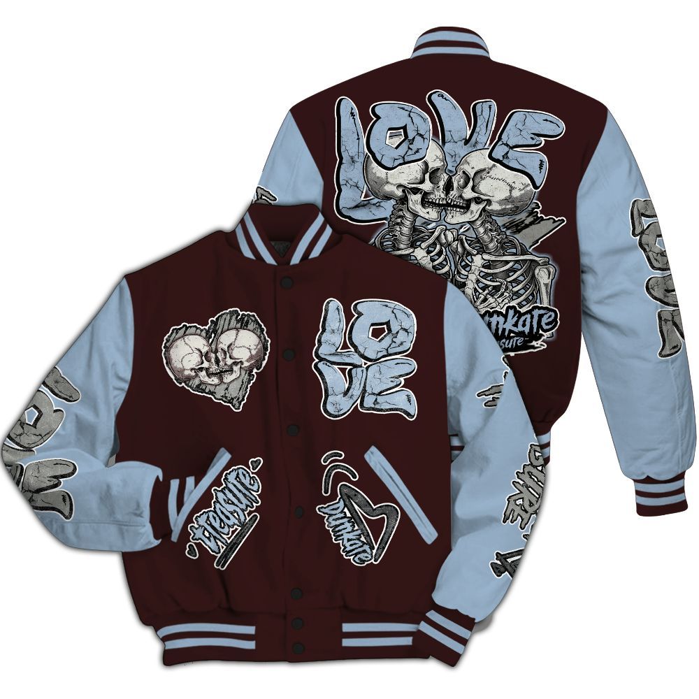 Varsity Jacket To Match Burgundy 5s - Skull Bear All Over Print