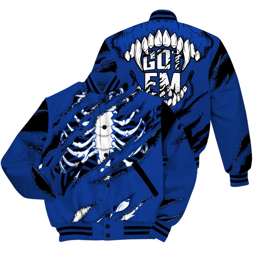 Varsity Jacket To Match Air Foamposite One Royal Shirt, GOT 'EM Skeleton Scratch All Over Print