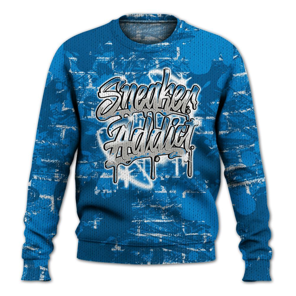 Knitted Sweater To Match Industrial Blue 4s - Addiction Sneakers Graphic Street Art