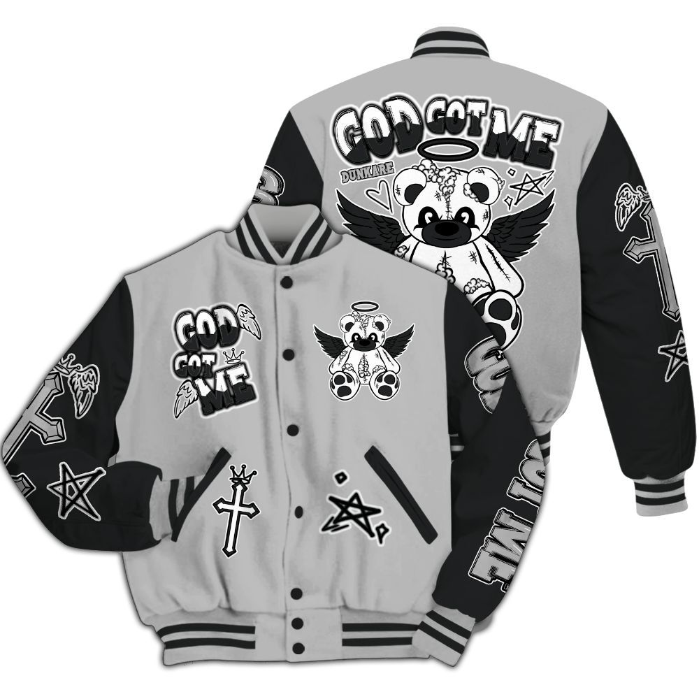Varsity Jacket To Match Low 85 Metallic Black 1s - Gods Guides Me Bear All Over Print