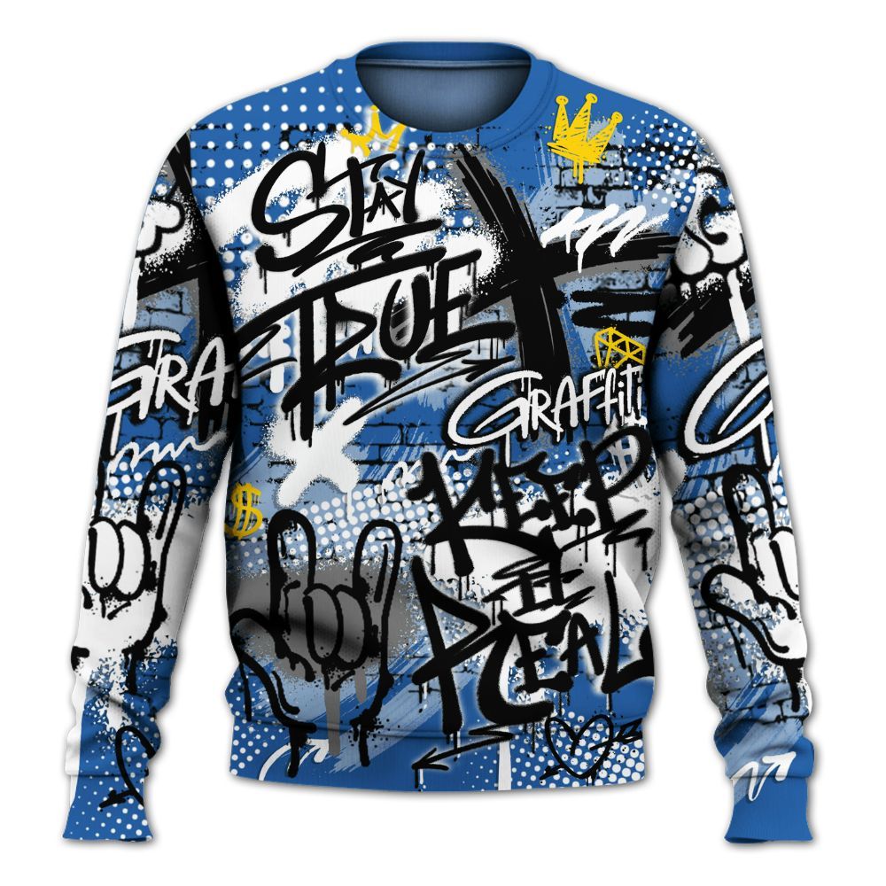 Sweatshirt To Match Brave Blue 13s - True It Real Graffiti Streetwear All Over Print