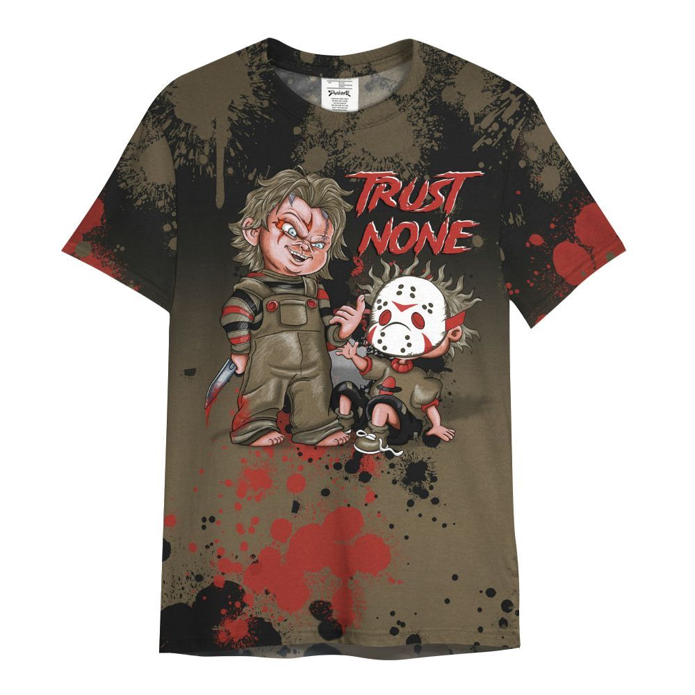 Shirt To Match Olive 9s - Trust No One Scary All Over Print