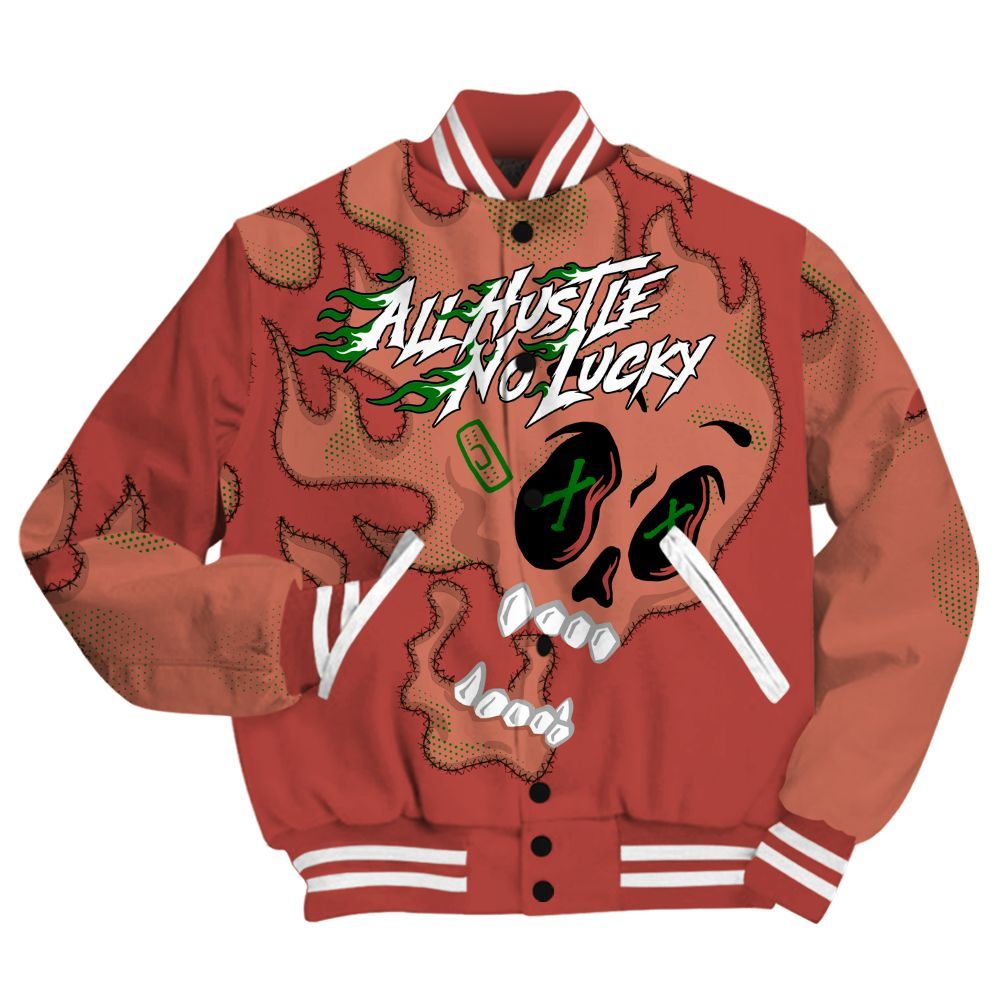 Varsity Jacket To Match Dune Red 13s Shirt, All Hustle No Lucky Skull All Over Print