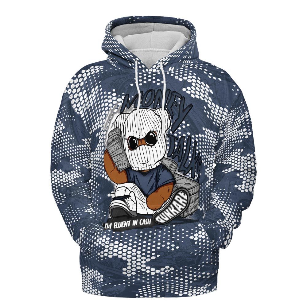 Hoodie To Match Low Diffused Blue 11s Hoodie - Money Talk Bear Banknotes Art Hoodie Unisex