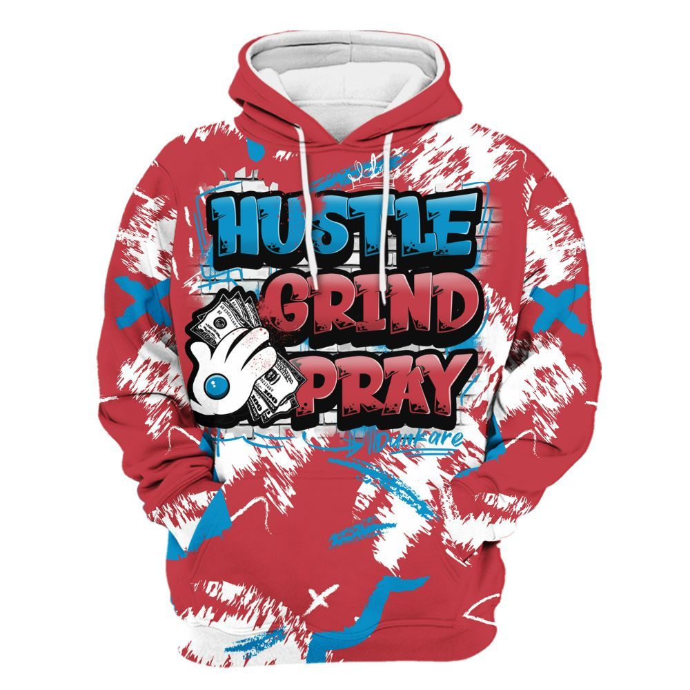 Hoodie To Match High OG University Red Dark Powder Blue 1s - Hustle Grind Pray Retro All Over Print