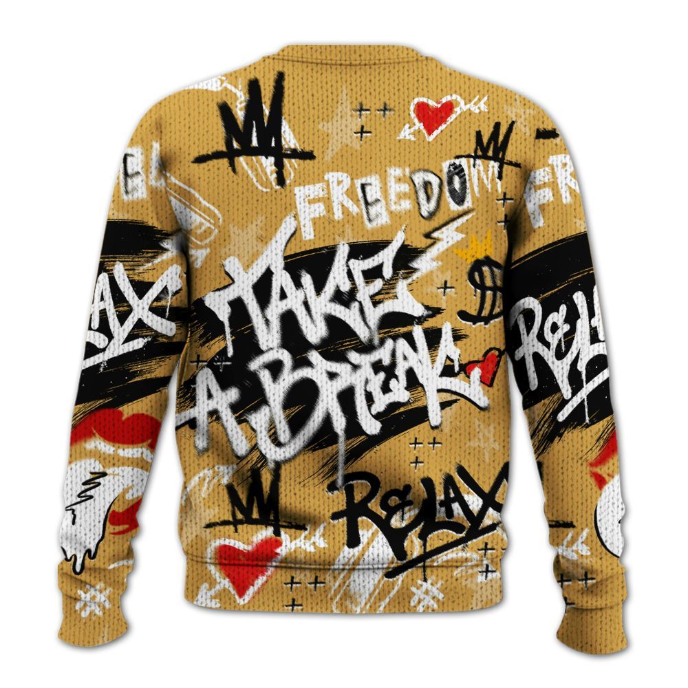 Knitted Sweater To Match Low OG Rookie Of The Year 1s - Take Break Freedom Graffiti Streetwear