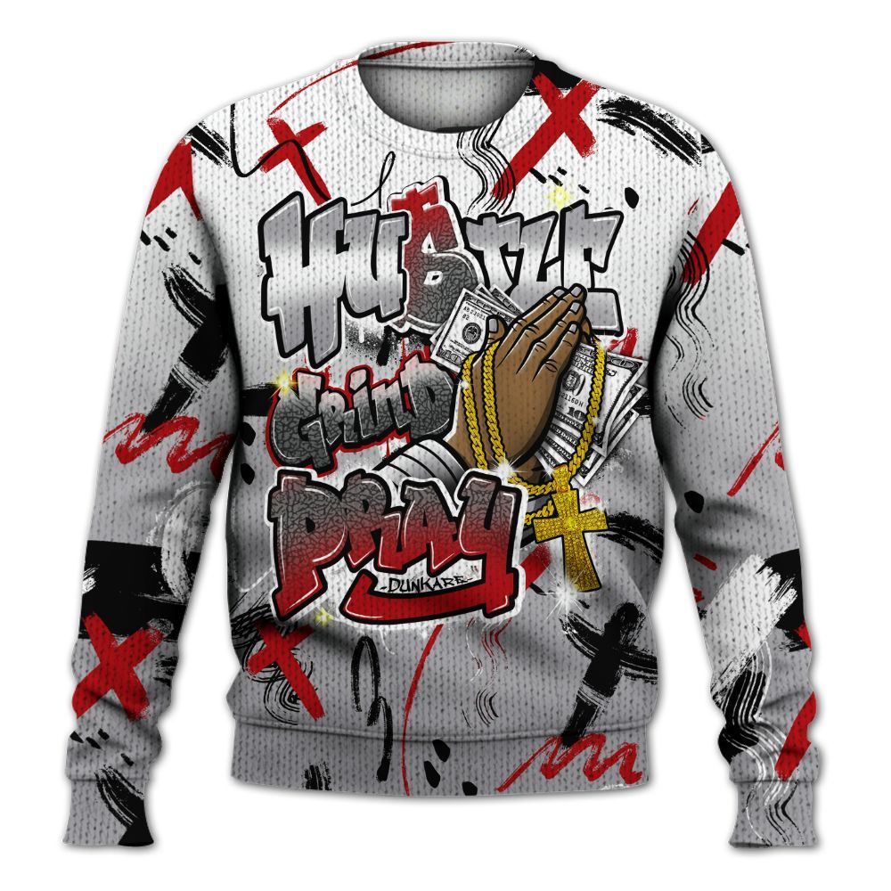 Knitted Sweater To Match Cement Grey 3s - Money Hustle Grind Pray