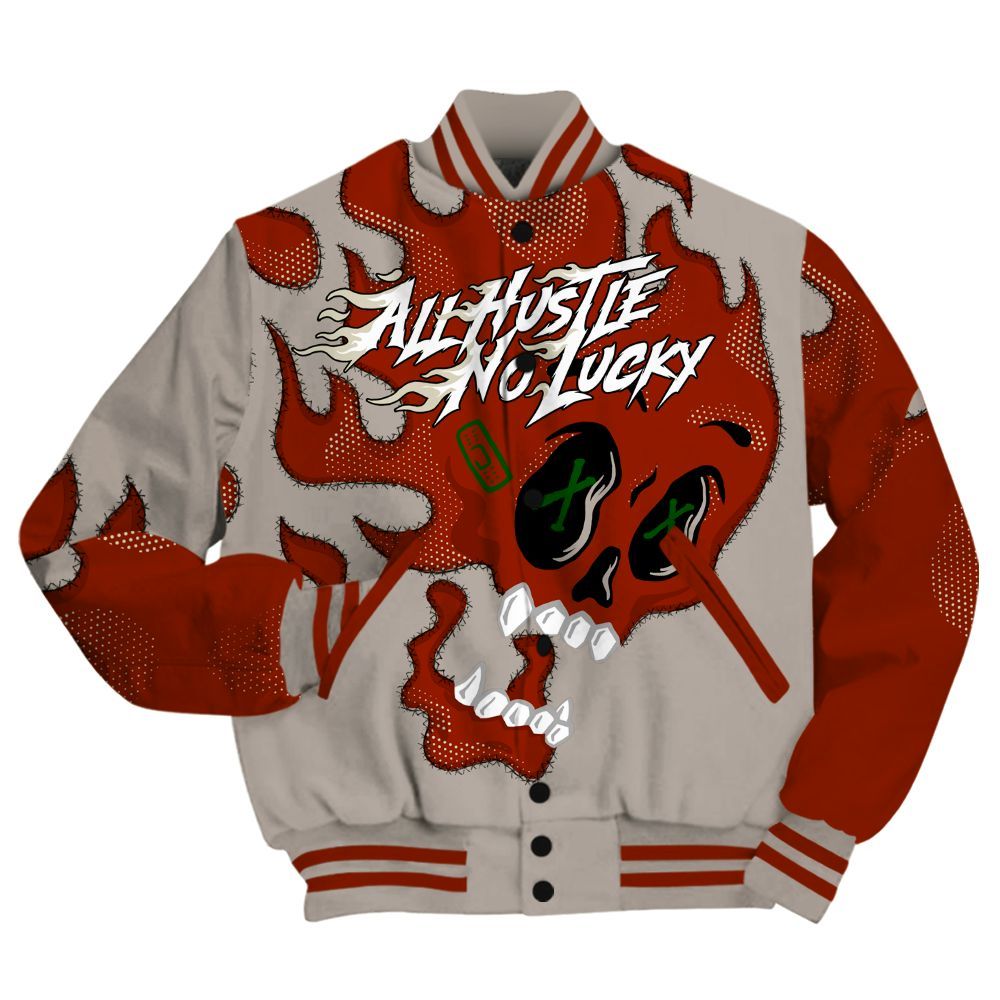 Varsity Jacket To Match El Grito 5s Shirt, All Hustle No Lucky Skull All Over Print