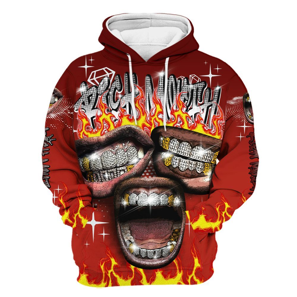 Hoodie To Match SP Firewood Orange 4s - Rich Mouth Fire Rap Retro 90s All Over Print