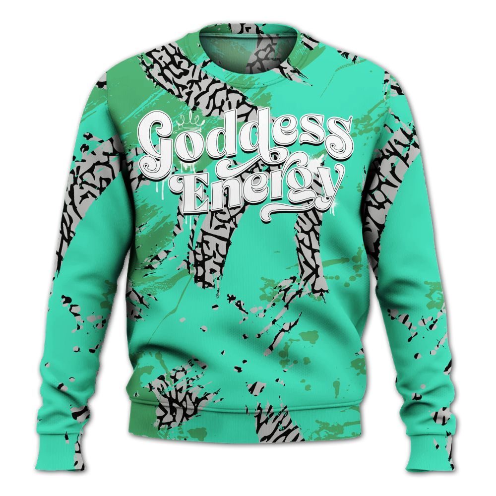 Sweatshirt To Match Black Green Glow 3s - Goddess Energy Retro Green Glow 3s Outfit All Over Print