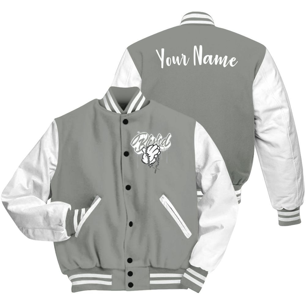 Varsity Jacket To Match Paris Cement Grey 4s - Custom Name God Blessed Drip All Over Print