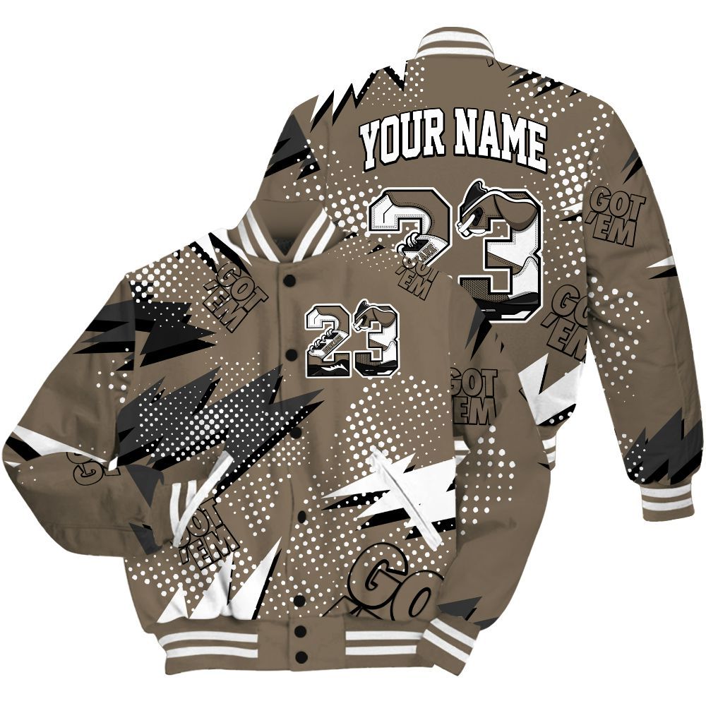 Varsity Jacket To Match Low OG Dark Mocha 1s Shirt, Custom Name Number 23 5s All Over Print