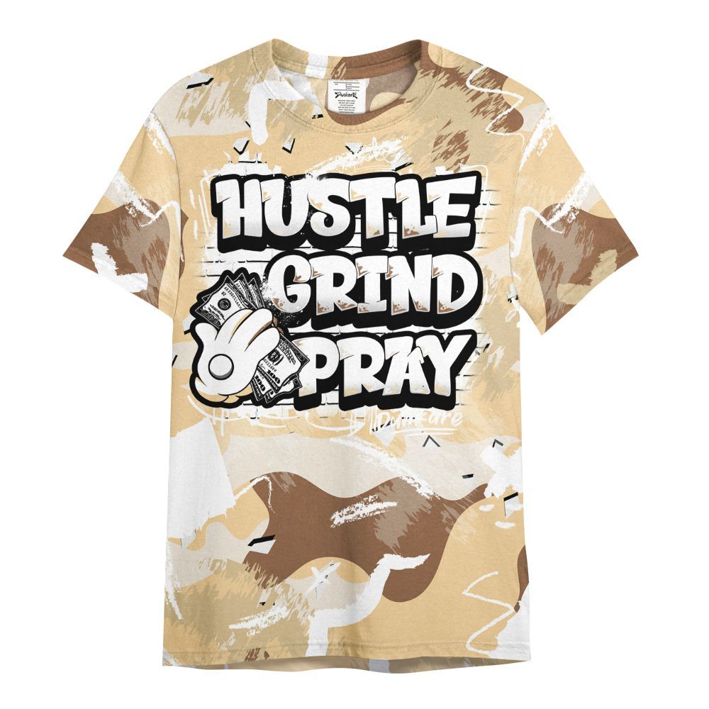 Shirt To Match Desert Camo 3s - Hustle Grind Pray Retro All Over Print