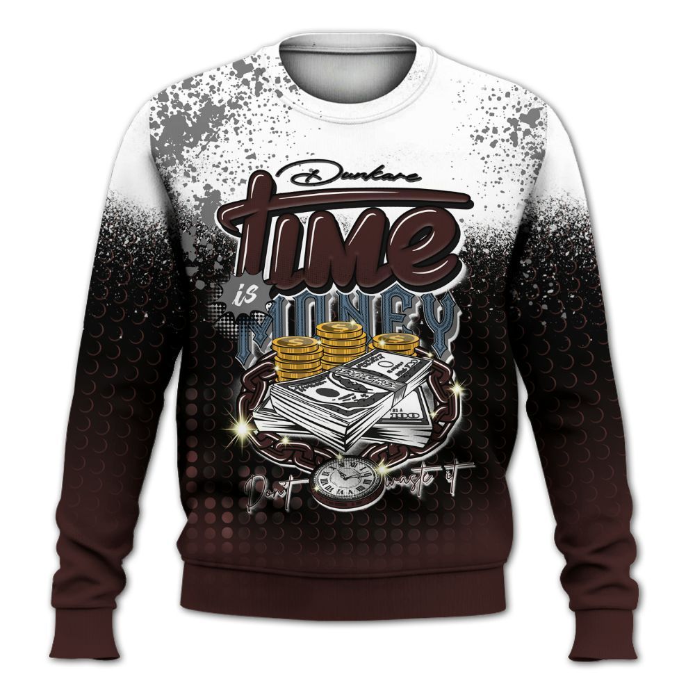 Sweatshirt To Match Burgundy 5s - Halftone Time Is Money All Over Print