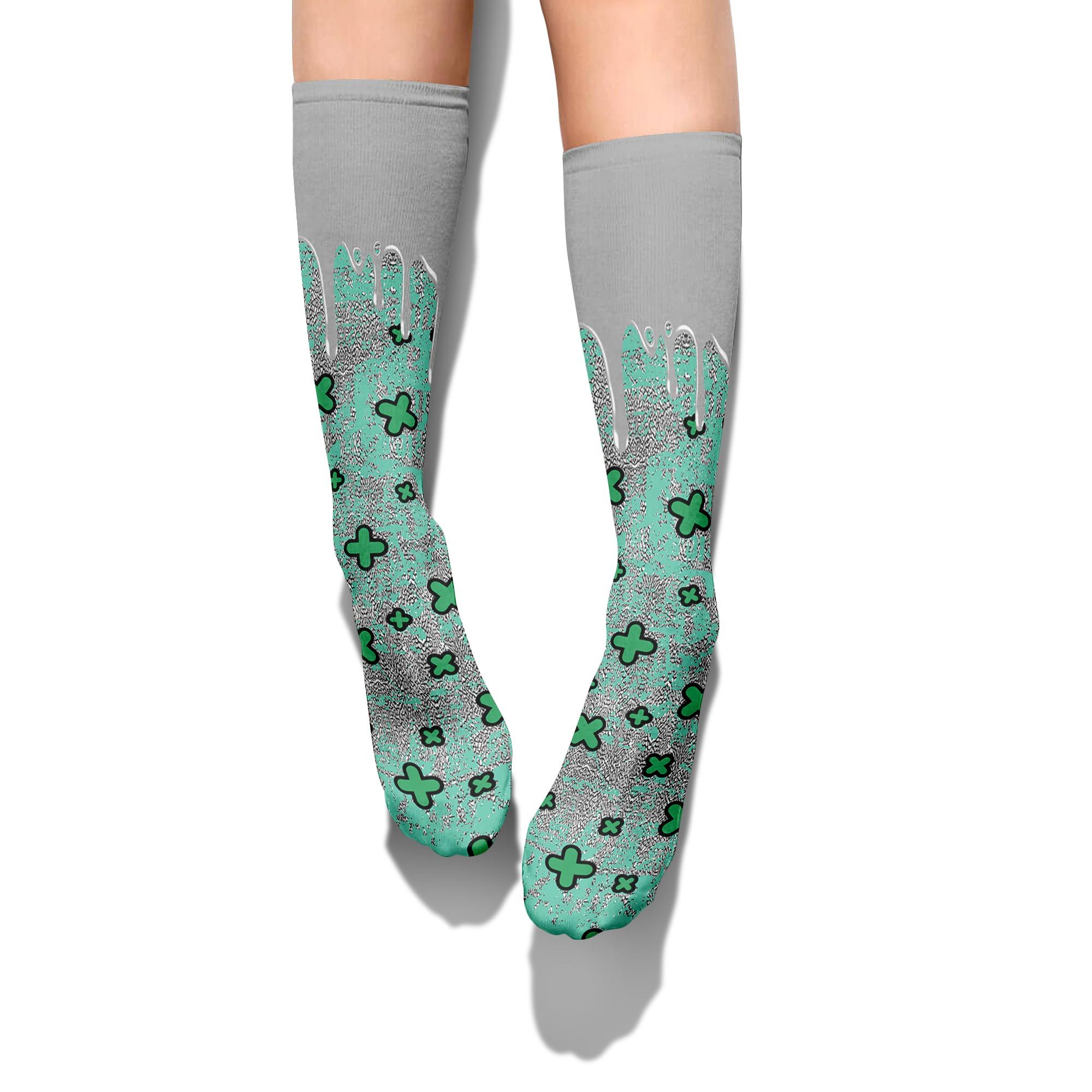 Sock To Match Black Green Glow 3s - Dripping Signs Graphic Unisex