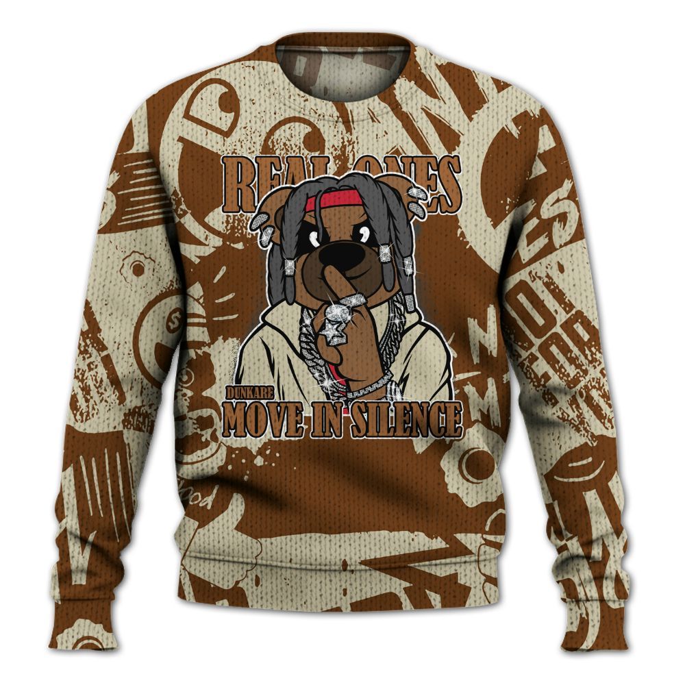 Knitted Sweater To Match Archaeo Brown 5s - Silent Achievers Bear Monogram Graffiti