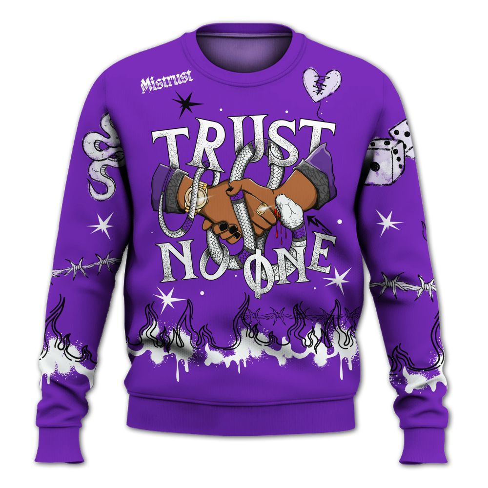 Sweatshirt To Match Retro Dark Iris 3s - Trust No One Snake-Bite Doodle Crayon All Over Print