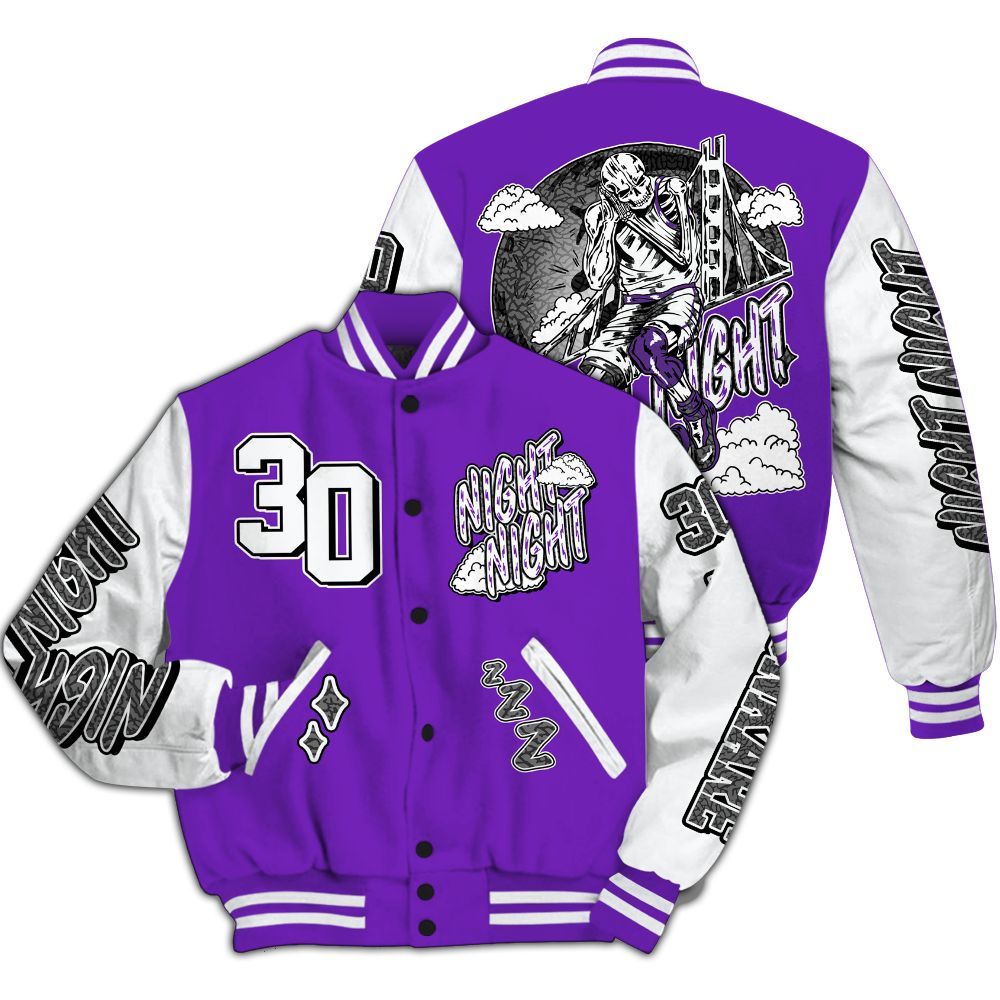 Varsity Jacket To Match Retro Dark Iris 3s - Seeya Skeleton All Over Print