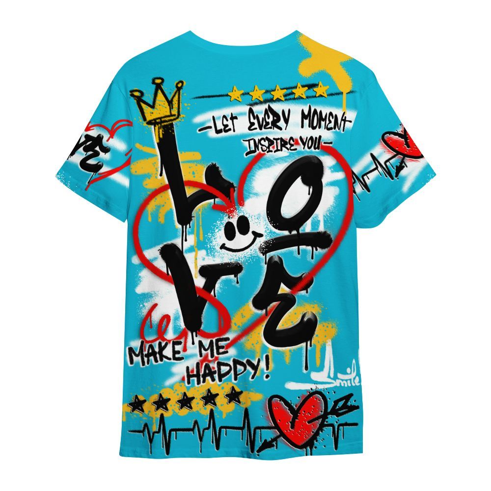 Shirt To Match Retro Aqua 5s - Happy Love Beats Graffiti Streetwear All Over Print