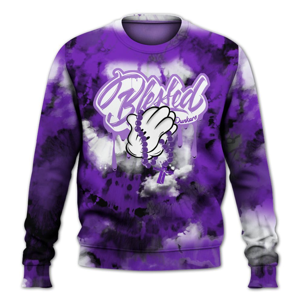 Sweatshirt To Match Retro Dark Iris 3s - God Blessed Tie Dye All Over Print
