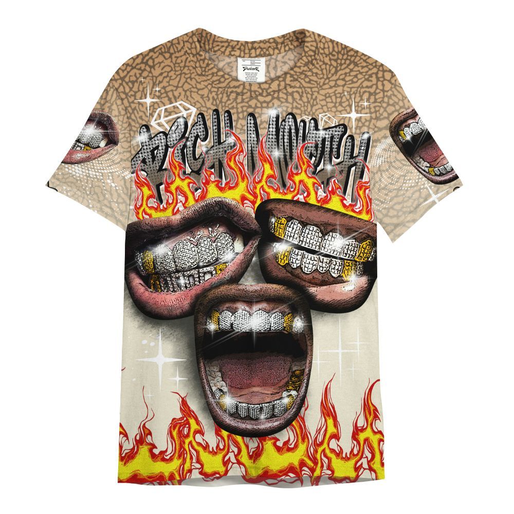 Shirt To Match Orewood Brown 3s - Rich Mouth Fire Rap Retro 90s All Over Print