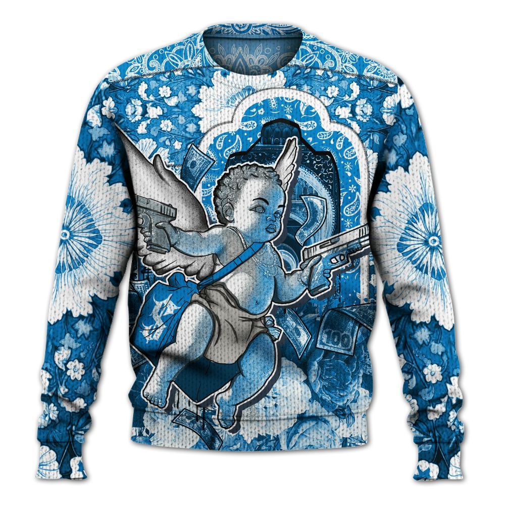 Knitted Sweater To Match Industrial Blue 4s - Angel Money Bag Military Blue 4s