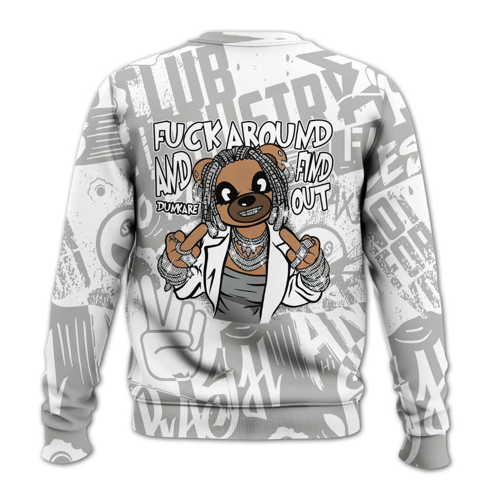 Sweatshirt To Match Paris Cement Grey 4s - F#ck Around Bear Bear Monogram Graffiti All Over Print