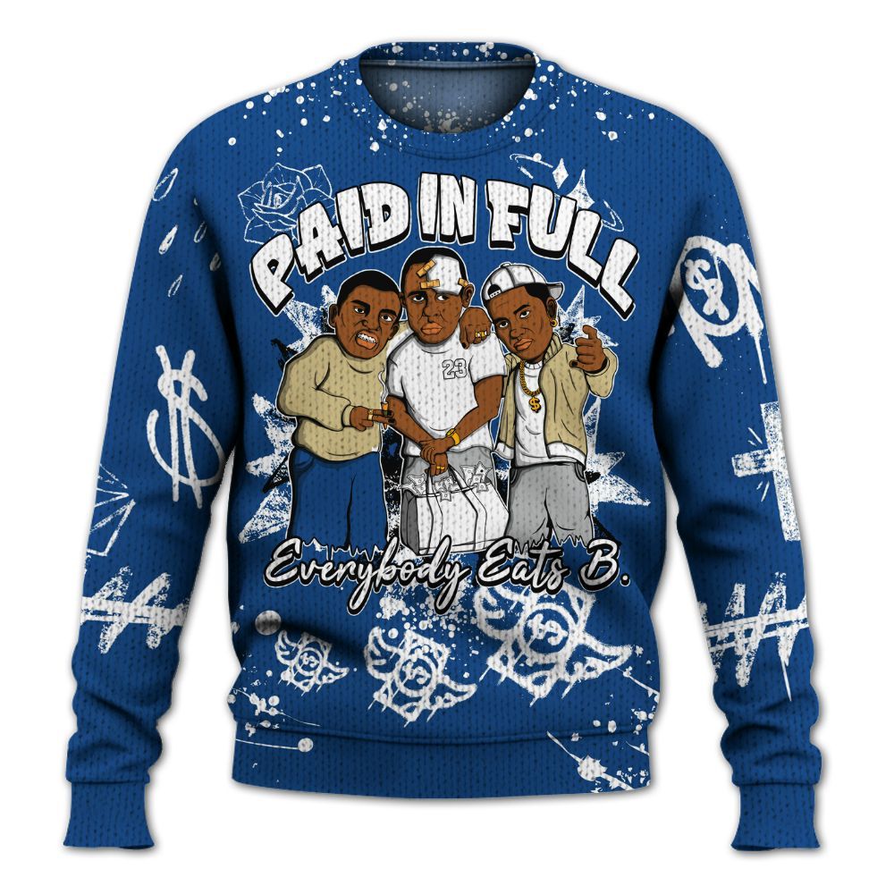 Knitted Sweater To Match Air Ship Royal Blue - Everybody Paid In Full Crayon