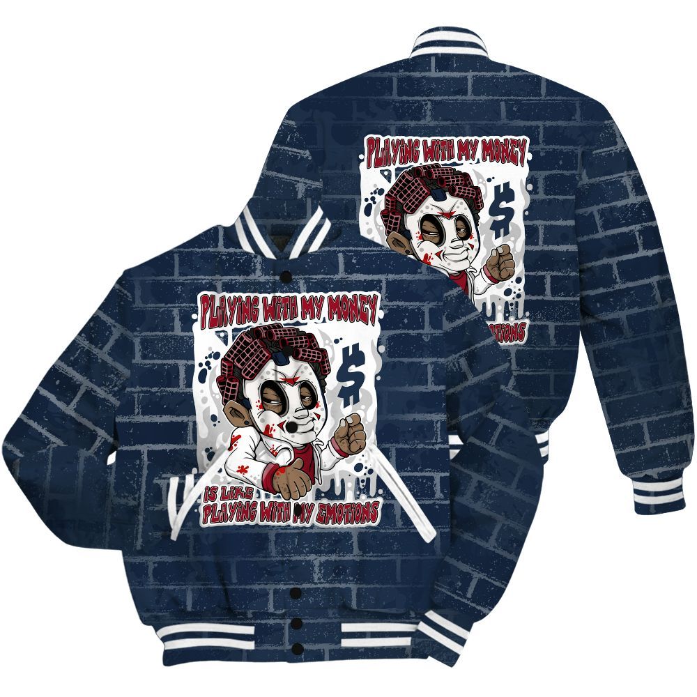 Varsity Jacket To Match White Midnight Navy 6s Shirt - Playing With My Money Graphic Halloween All Over Print
