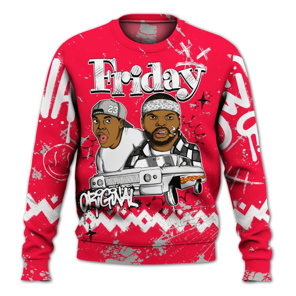 Sweatshirt To Match Retro Fire Red 3s - Friday Sneaker Crayon All Over Print