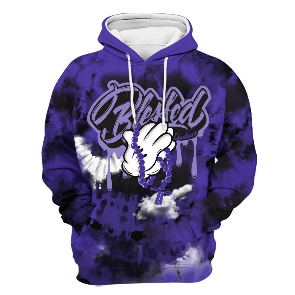 Hoodie To Match Field Purple 12s - God Blessed Tie Dye All Over Print
