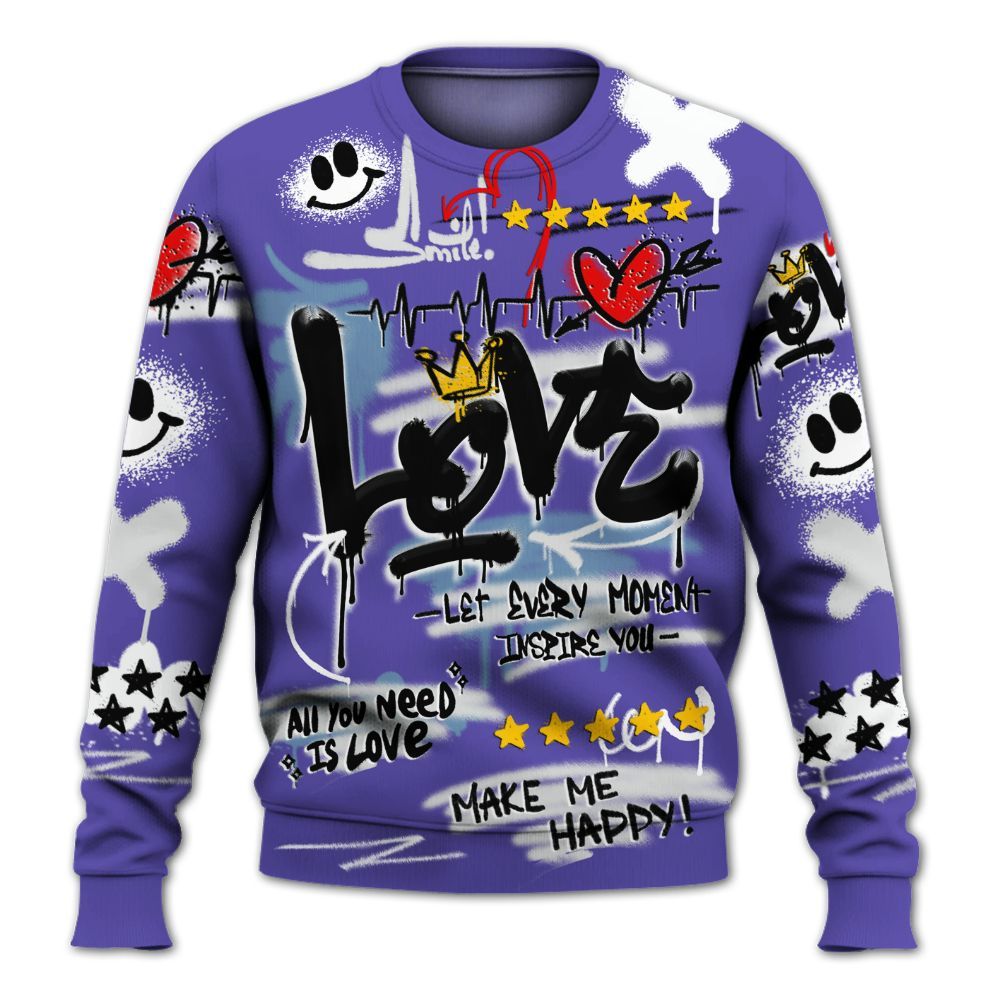 Sweatshirt To Match Retro Concord 5s - Happy Love Beats Graffiti Streetwear All Over Print