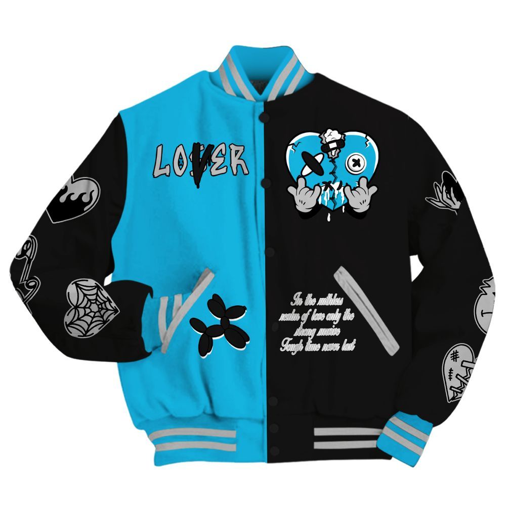 Varsity Jacket To Match Black University Blue 2026 14s - Loser Lover Heart F Ck Love All Over Print