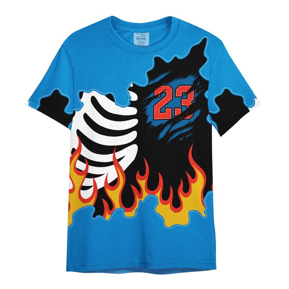 Shirt To Match Industrial Blue 4s - Burning Skeleton 23 G.O.A.T Shirt Military Blue 4s Outfit