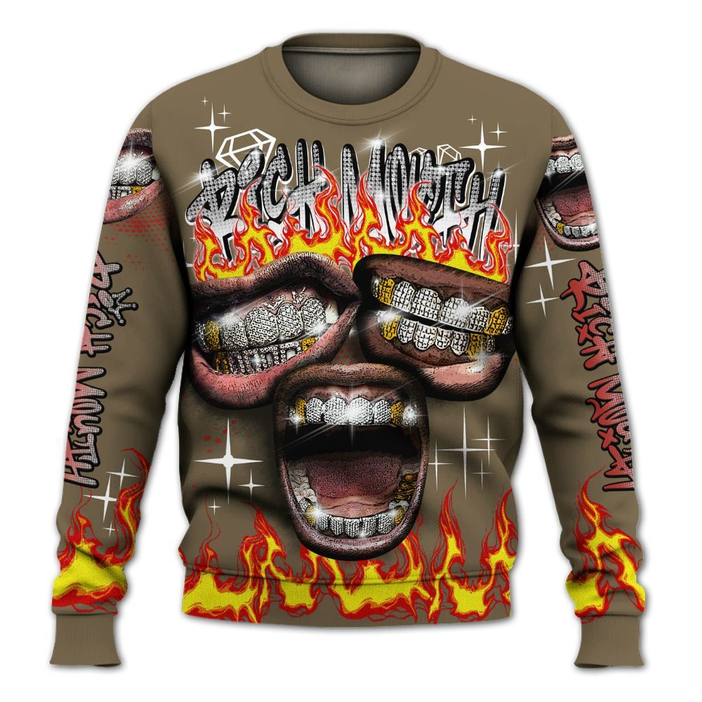 Sweatshirt To Match Olive 9s - Rich Mouth Fire Rap Retro 90s All Over Print