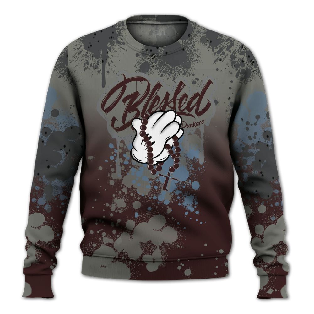 Sweatshirt To Match Burgundy 5s - God Blessed Ink Drip All Over Print