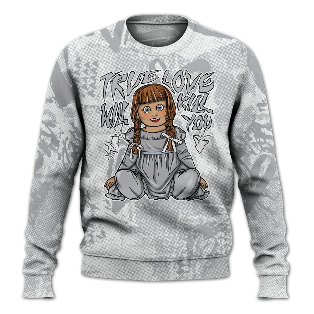 Sweatshirt To Match Low OG Wolf Grey 1s - Genuine Loves Bear Heart Grunge All Over Print