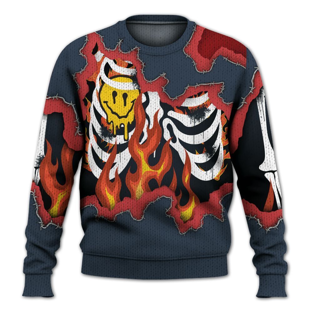 Knitted Sweater To Match Retro Olympic 6s - Skeleton On Fire Skrrt