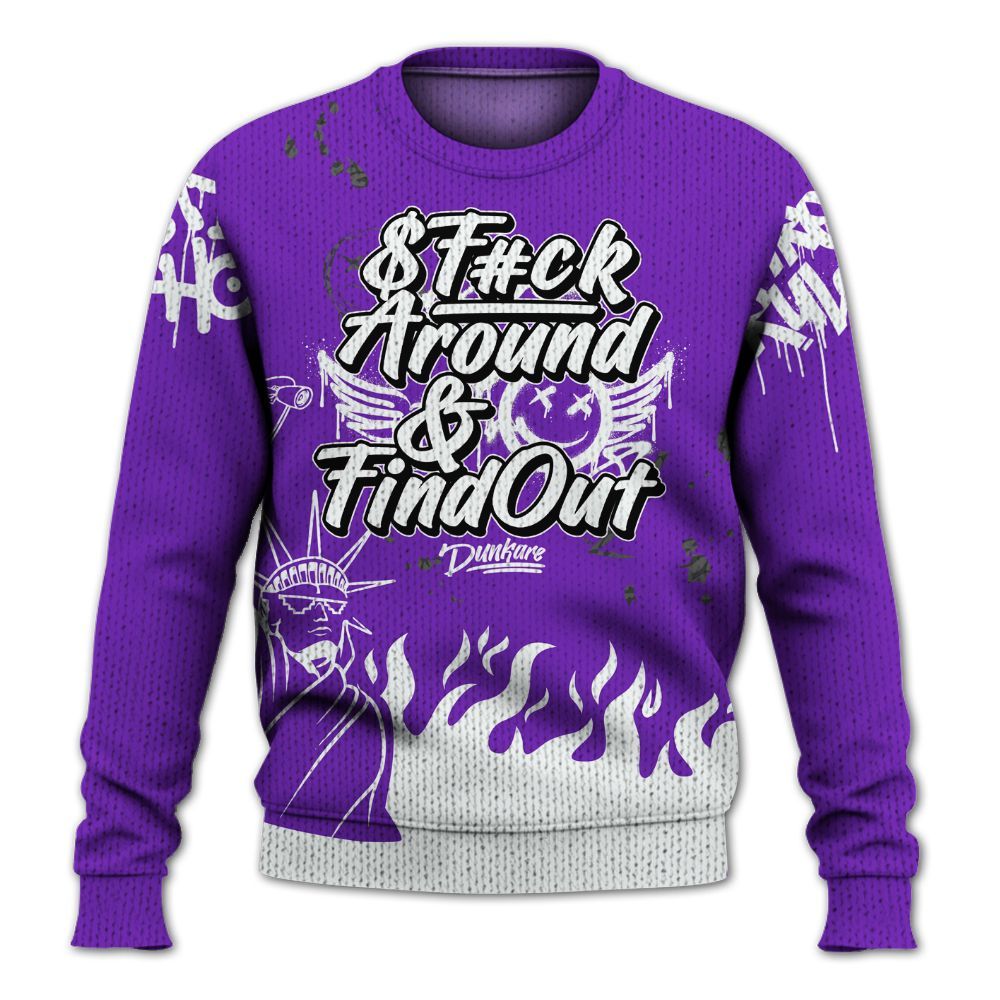 Knitted Sweater To Match Retro Dark Iris 3s - Graphic Fck Around Find Out