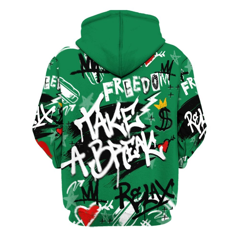 Hoodie To Match Pine Green 13s - Take Break Freedom Graffiti Streetwear All Over Print
