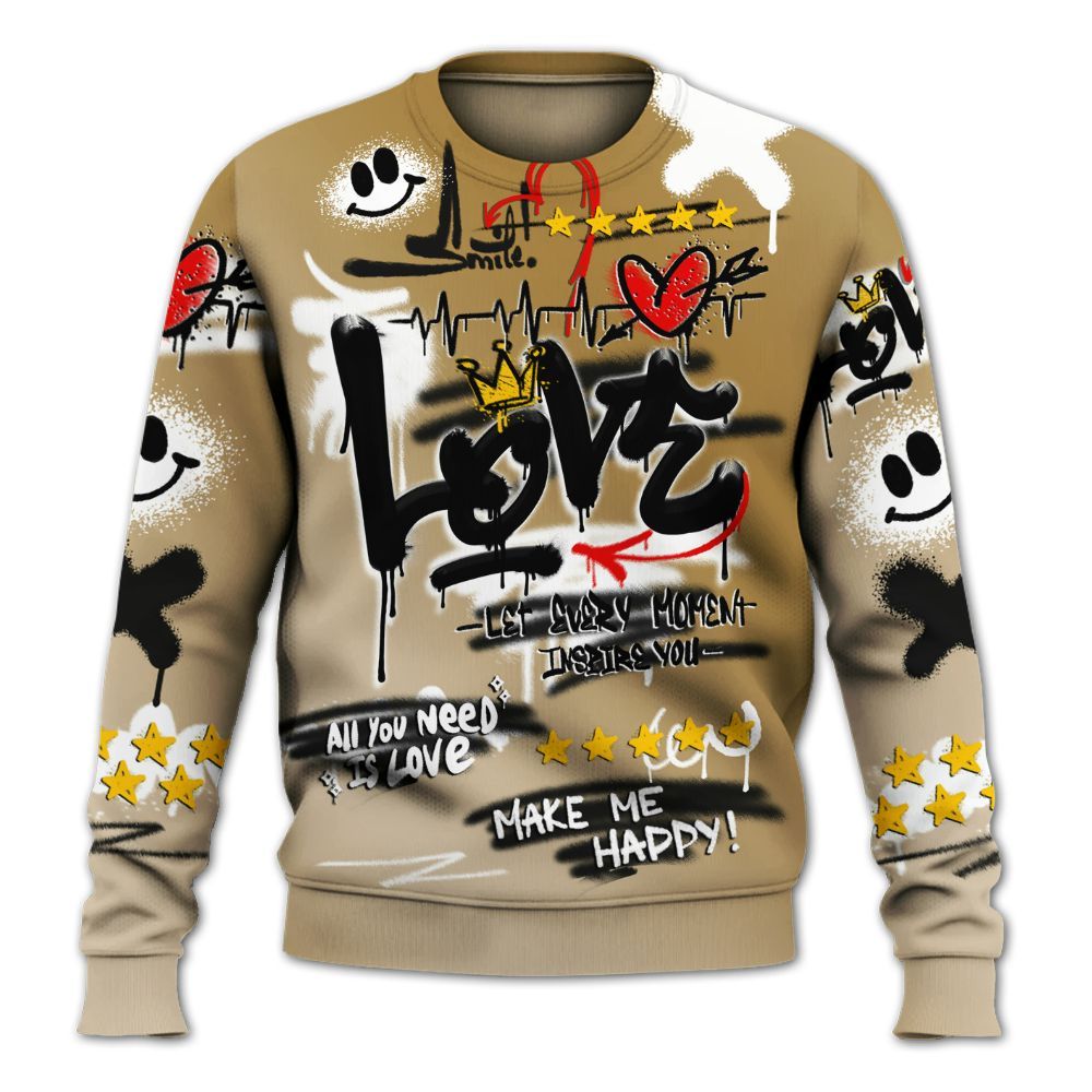Sweatshirt To Match Max 96 Low Black White Gold - Happy Love Beats Graffiti Streetwear All Over Print