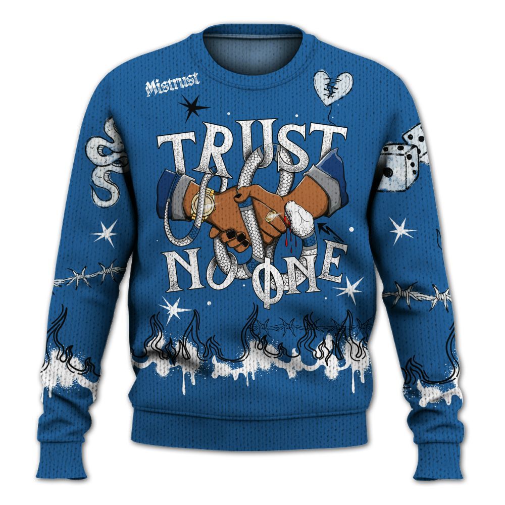 Knitted Sweater To Match French Blue 13s - Trust No One Snake-Bite Doodle Crayon