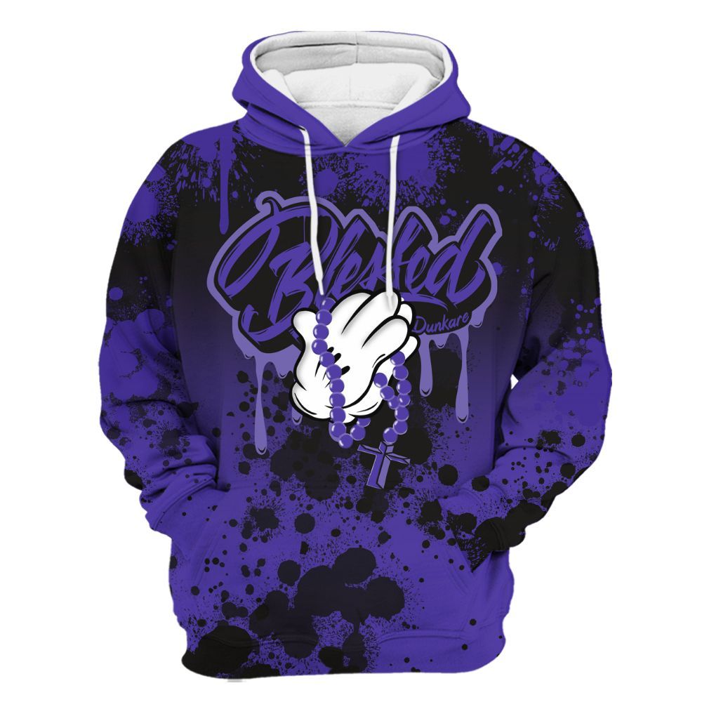 Hoodie To Match Field Purple 12s - God Blessed Ink Drip All Over Print